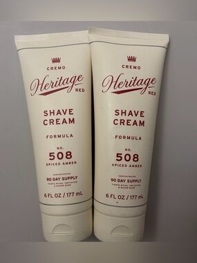(2) Cremo Heritage Red No. 508 Spiced Amber Shave Cream- 3month Supply each